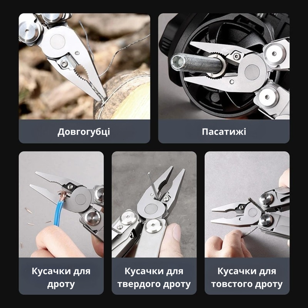 Мультитул NexTool Flagship Pro KT5020 / NE20220 16 в 1 Silver EDC компактний складаний з пружинними пасатижами ножицями ножем пилкою фіксацією ножа та пилки Liner Lock і чохлом - зображення 5