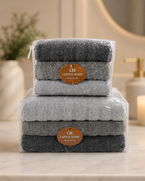 Микро Cotton набор полотенец для лица и тела Серый / Набор махровых полотенец, 6 шт - Фото 1 Микро Cotton набор полотенец для лица и тела Серый / Набор махровых полотенец, 6 шт - изображение 1