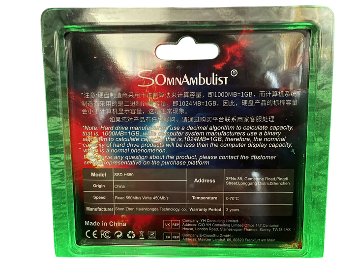 SSD накопитель SomnAmbulist H650 512GB 2.5″ SATA III 550/450 МБ/с новый для ноутбука и компьютера - изображение 2
