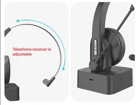 Бездротова Bluetooth-гарнітура Opptel BH63S з поворотним мікрофоном та USB-ресивером 2.4G (Чорний) - зображення 5
