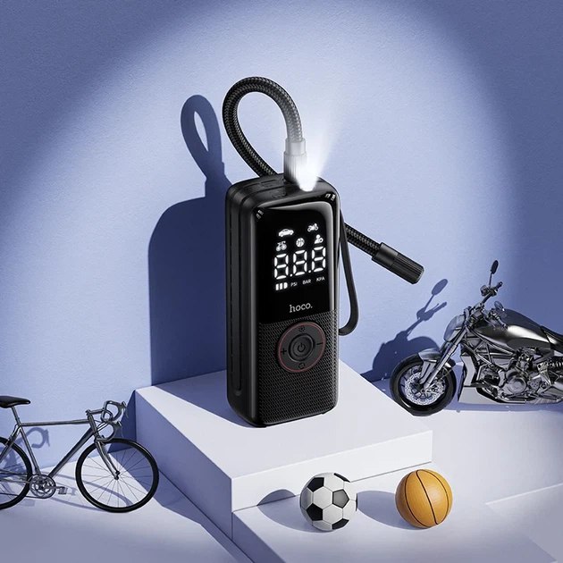 Автомобильный насос HOCO ZP18 портативный аккумуляторный 4000 mAh черный - изображение 9