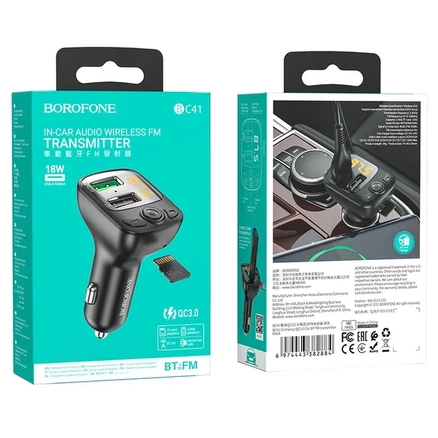 FM-трансмиттер BOROFONE BC41 Eminency Bluetooth 5.0 QC3.0 18W Чёрный - Фото 2 FM-трансмиттер BOROFONE BC41 Eminency Bluetooth 5.0 QC3.0 18W Чёрный - изображение 2