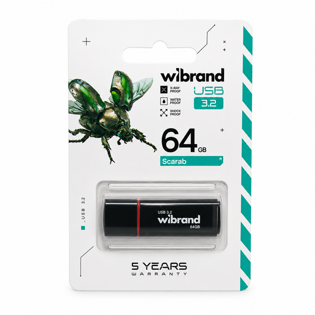 Флеш-накопичувач Wibrand USB 3.2 Gen1 Scarab 64GB Black (WI3.2/SC64P11B) - изображение 2