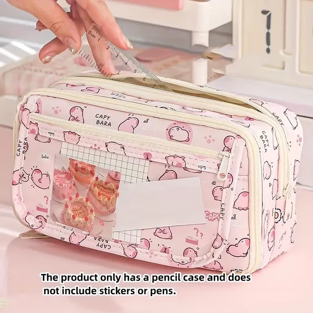 Пенал для карандашей Capybara Print Oxford Cloth - Многофункциональный органайзер для канцелярских принадлежностей - Фото 3 Пенал для карандашей Capybara Print Oxford Cloth - Многофункциональный органайзер для канцелярских принадлежностей - изображение 3