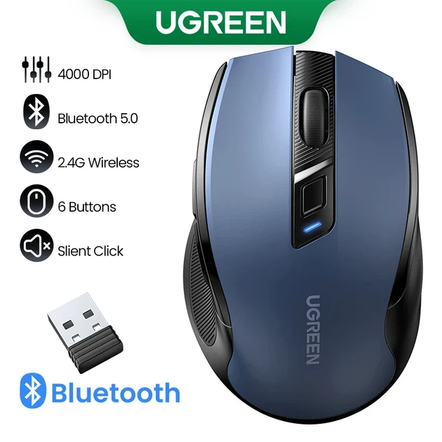 Мышь беспроводная UGREEN MU006 оптическая 4000 DPI эргономичная синяя пластиковая - изображение 3