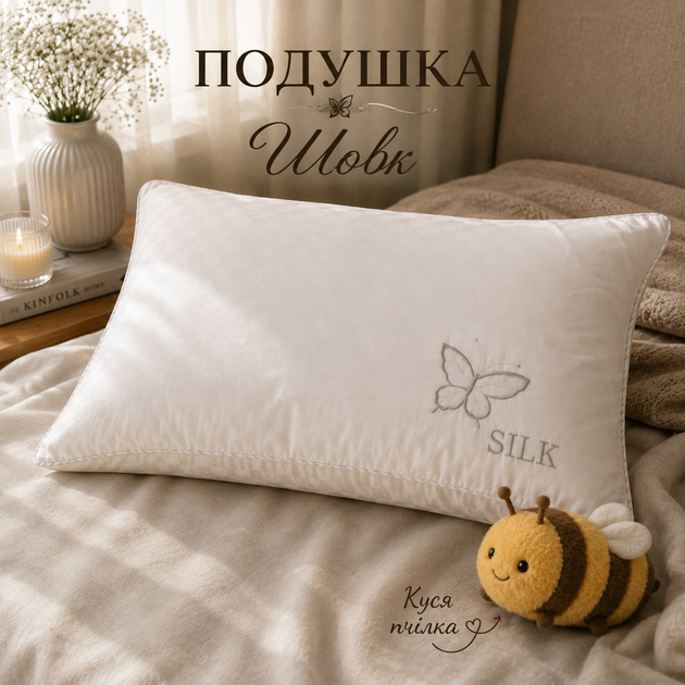 Подушка WORD OF DREAM 50×70 см мягкая для сна с шелковым и силиконовым волокном, жаккардовый хлопковый чехол, белая - Фото 5 Подушка WORD OF DREAM 50×70 см мягкая для сна с шелковым и силиконовым волокном, жаккардовый хлопковый чехол, белая - изображение 5