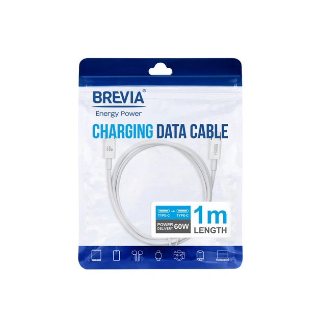 Кабель Brevia Type-C to Type-C 60W 1м, белый ZIP (55100WCCZ1) 55100WCCZ1 - изображение 4