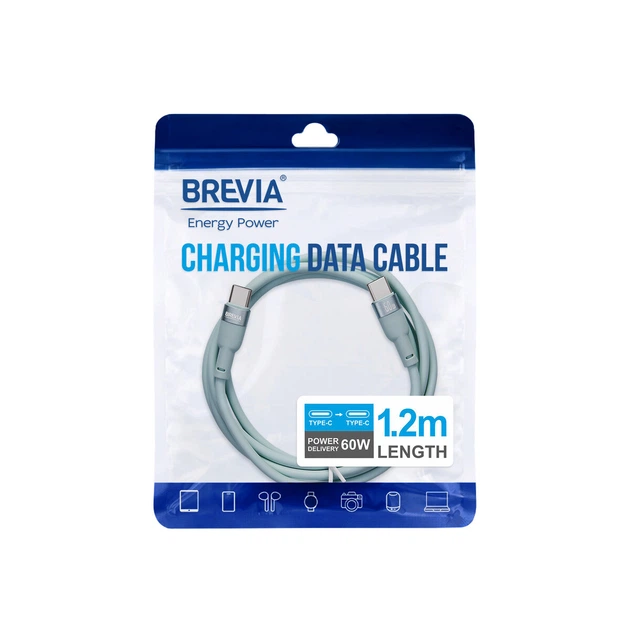 Кабель Brevia Type-C to Type-C 60W 1,2м мятный ZIP (52120MCCZ1) 52120MCCZ1 - изображение 4