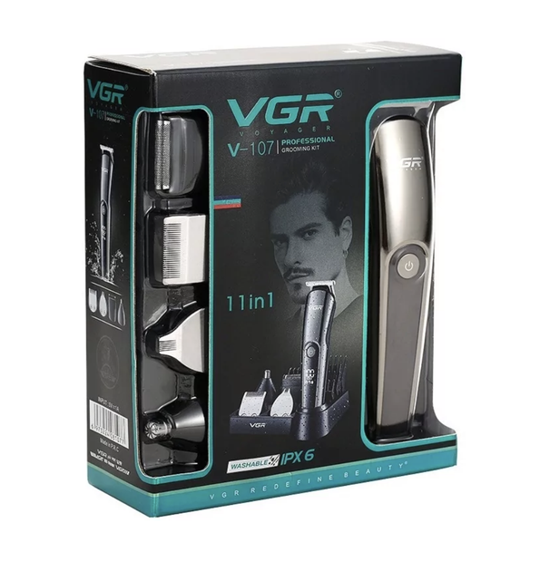 Триммер для бороды и усов VGR V107 машинка для стрижки 11 в 1 с лезвиями из нержавеющей стали весом 138 г для профессионального ухода и окантовки волос в домашних условиях с длительным временем автономной работы 150 минут и быстрой зарядкой - изображение 3