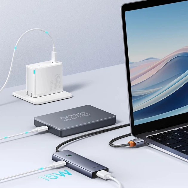 USB-хаб Baseus UltraJoy Series 4xUSB-A 3.0 1xUSB-C 5V 50cm Grey (6932172653217) - зображення 8