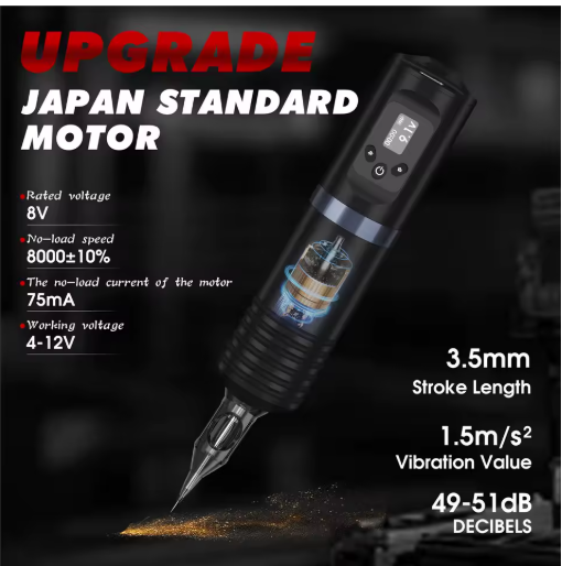 Тату Машинка Бездротова з акумулятором 1800mAh + картриджі + фарби | Професійний набір для тату з дисплеєм - зображення 6