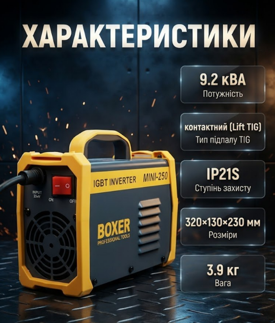 Инверторный сварочный аппарат Boxer 300 А IGBT MMA Lift TIG с LCD дисплеем для электродов 1,6–4 мм - изображение 2