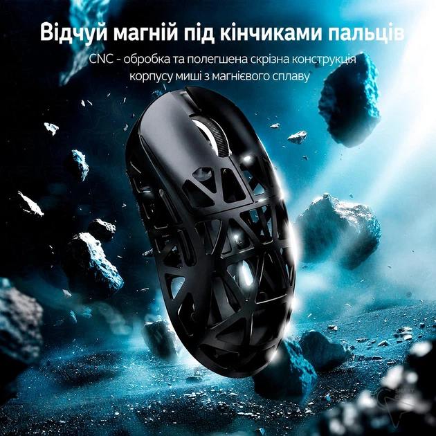 Игровая мышь ATTACK SHARK R2 Black корпус из магниевого сплава, беспроводная трехрежимная 2.4G/Bluetooth/USB-C, 8000Hz, PAW3950, 42000 DPI, Nordic 52840, 45 г ультралегкая, черная - изображение 4
