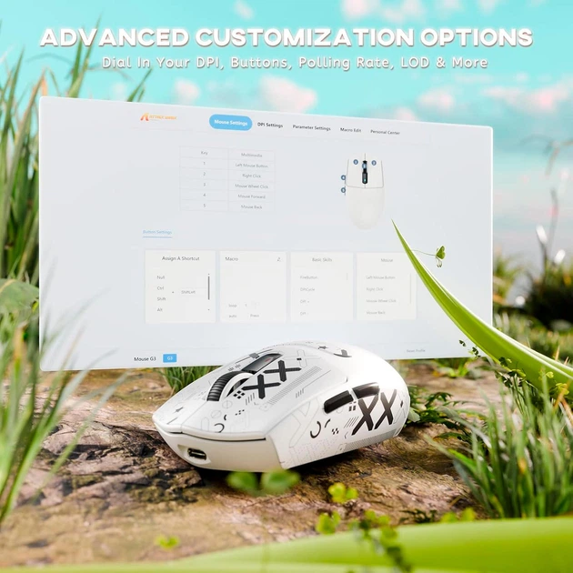 Ігрова бездротова миша Attack Shark G3 White Bluetooth/USB 2.4GHz/Type-C, оптична (сенсор PixArt PAW3311), 800 - 25 000 dpi, 400 IPS, 40G, 6 кнопок, акумулятор 500 mAh, 59 г., біла - зображення 11