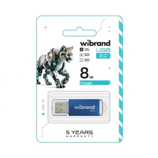 Флеш-память USB Wibrand Cougar 8GB USB 2.0 пластиковая синяя с защитным колпачком - изображение 2