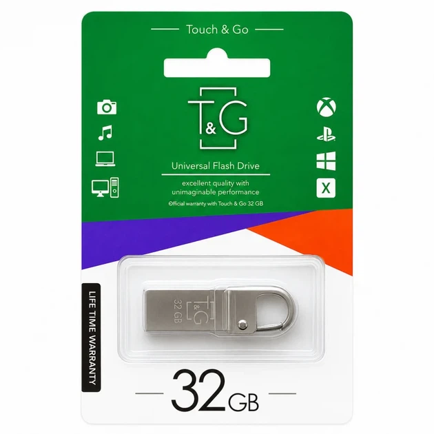 Флеш-память USB 32GB T&G Metal USB 2.0 с карабином моноблок серебристая - изображение 2