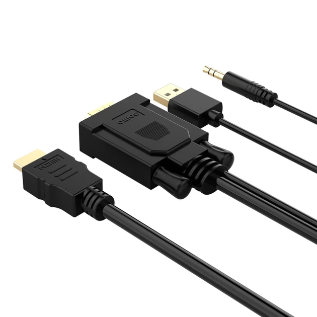 Kabel Orico XD‑VATH VGA i miniJack 3.5 mm na HDMI Full HD 60 Hz z zasilaniem USB 5 m Black (6936761873635) - obraz 4
