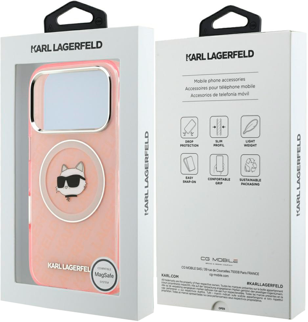 Etui plecki Karl Lagerfeld IML Choupette Head Logo MagSafe do Apple iPhone 17 Pro Max Pink (3666339499402) - obraz 8