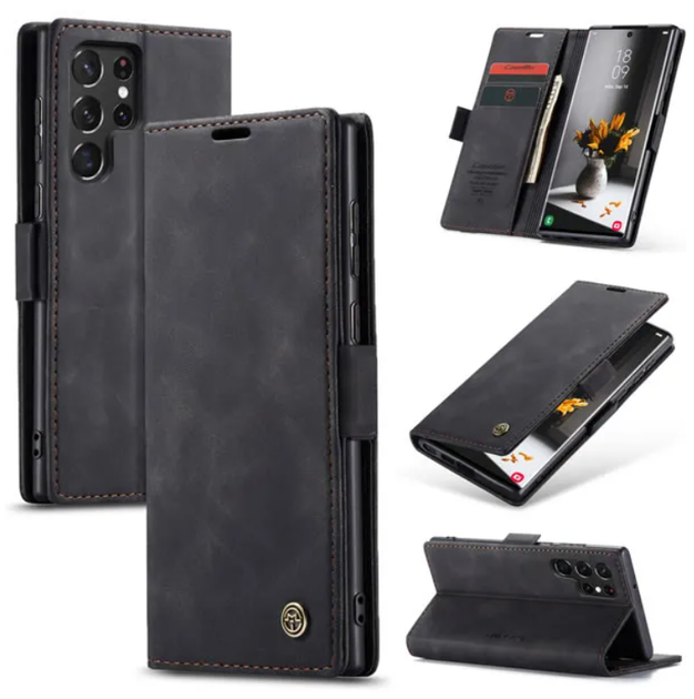 Чохол-книжка CaseMe із нубуку для Samsung S22 Ultra Чорний - зображення 8