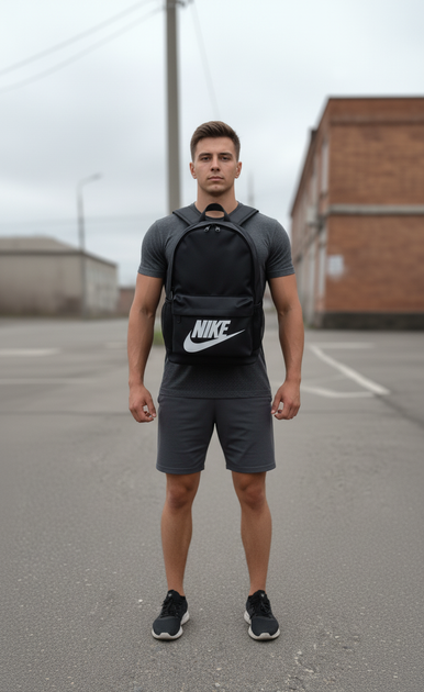 Брендовий спортивний рюкзак Nike чорний з великим білим лого міський аксесуар для чоловіків жінок і підлітків - зображення 7