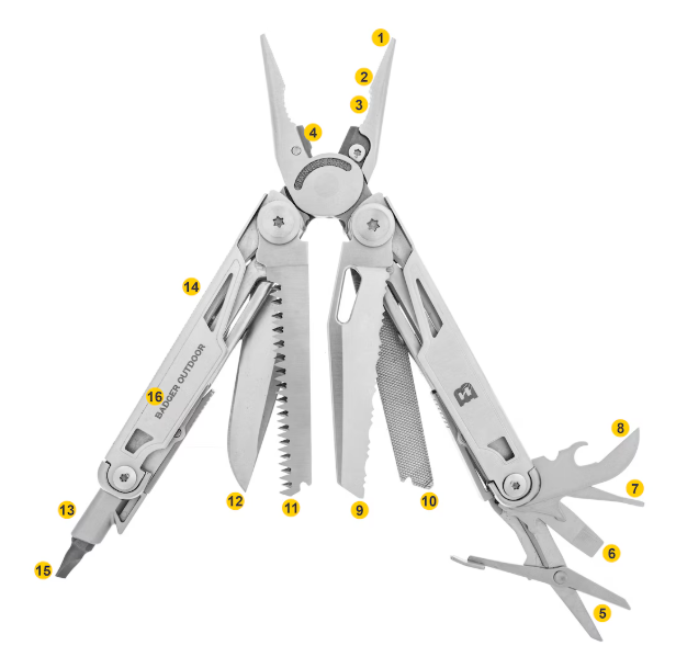 Мультитул Badger Outdoor Talon 16 Инструментов Нейлоновый Чехол Серия BO-MT-TLN - изображение 4