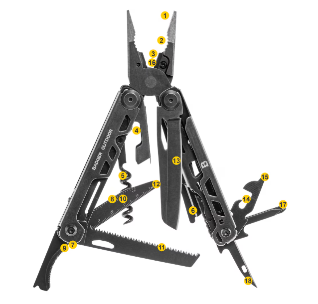Мультитул Badger Outdoor Ash Blackwash 18 Інструментів Нейлонова Кобура Чорний BO-MT-ASH-SW - зображення 4