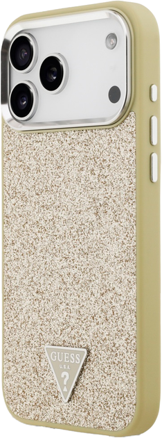 Etui plecki Guess Glitter Triangle Logo MagSafe do Apple iPhone 17 Pro Max Gold (3666339557454) - obraz 2