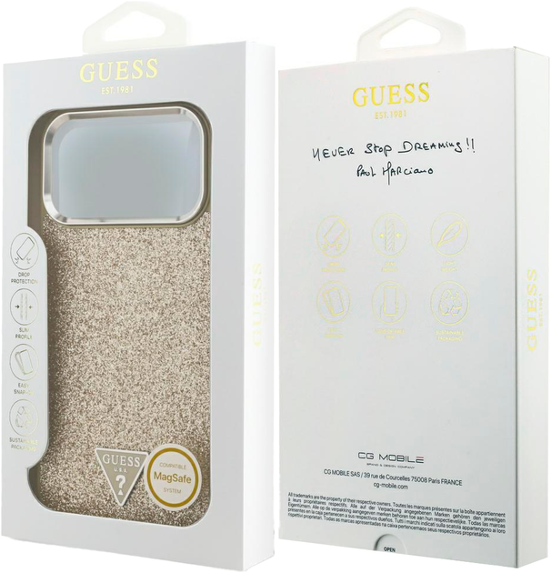 Etui plecki Guess Glitter Triangle Logo MagSafe do Apple iPhone 17 Pro Max Gold (3666339557454) - obraz 8