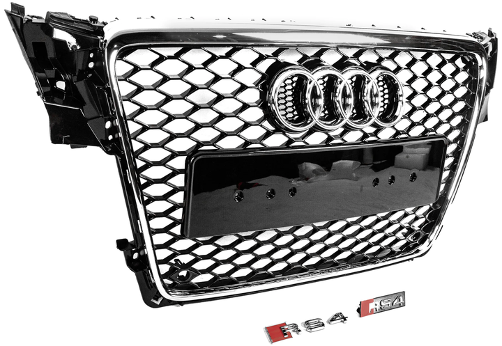 Передняя решетка радиатора RS-style V-2 черная с хромом для Audi A4 B8 2007-2015 гг - изображение 2