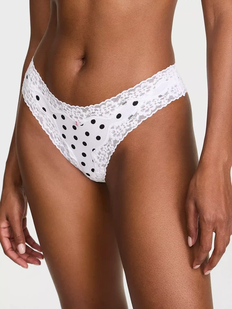 Трусики стрінги Cotton Lace-Waist Thong Victoria's Secret білий з чорним L - Фото 1 Трусики стрінги Cotton Lace-Waist Thong Victoria's Secret білий з чорним L - зображення 1
