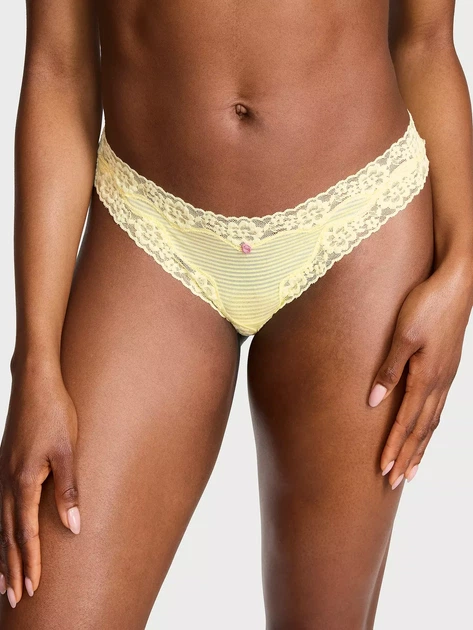 Трусики стринги Cotton Lace-Waist Thong Victoria's Secret желтый с розовым L - Фото 1 Трусики стринги Cotton Lace-Waist Thong Victoria's Secret желтый с розовым L - изображение 1