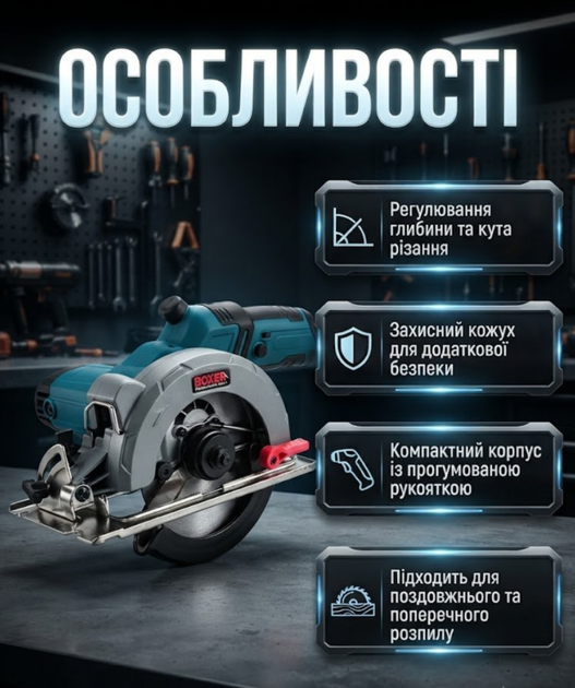 Аккумуляторная циркулярная пила BOXER SR-020 48V 5Ah с двумя аккумуляторами бесщеточным двигателем диском 125 мм и глубиной пропила 28 мм - изображение 2