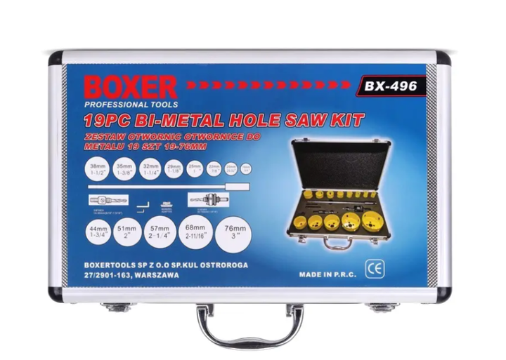 Набор биметаллических коронок BOXER BX496 19 предметов 19–76 мм по металлу дереву гипсокартона в кейсе - Фото 11 Набор биметаллических коронок BOXER BX496 19 предметов 19–76 мм по металлу дереву гипсокартона в кейсе - изображение 11
