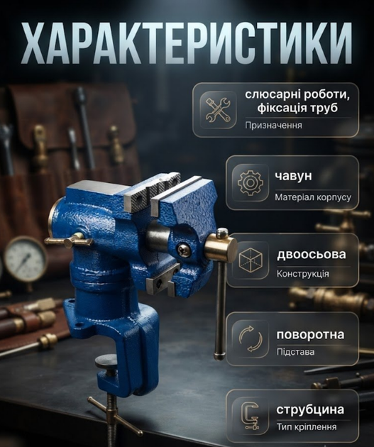 Лещата слюсарні ONEX OX427 63 мм поворотні з кріпленням струбциною для фіксації деталей і труб чавунні зі змінними губками - Фото 2 Лещата слюсарні ONEX OX427 63 мм поворотні з кріпленням струбциною для фіксації деталей і труб чавунні зі змінними губками - зображення 2