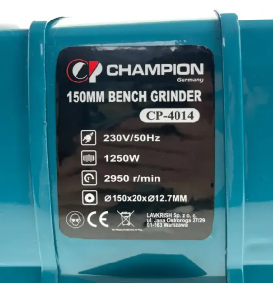 Заточний верстат CHAMPION CP-4014 двокруговий 1250 Вт 150 мм зі шліфувальним кругом і полірувальною щіткою для заточування інструменту - Фото 8 Заточний верстат CHAMPION CP-4014 двокруговий 1250 Вт 150 мм зі шліфувальним кругом і полірувальною щіткою для заточування інструменту - зображення 8