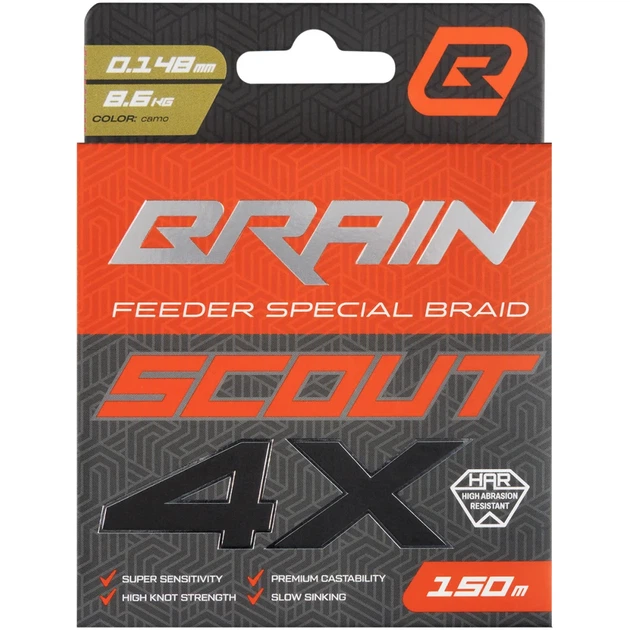Шнур Brain Scout 4X 150m (camo) 0.148mm 8.6kg - Фото 2 Шнур Brain Scout 4X 150m (camo) 0.148mm 8.6kg - зображення 2