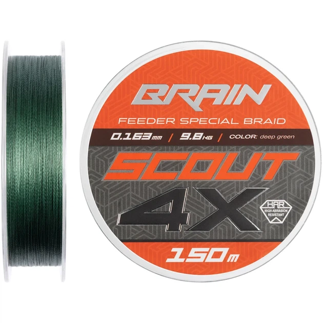 Шнур Brain Scout 4X 150m (deep green) 0.163mm 9.8kg - Фото 1 Шнур Brain Scout 4X 150m (deep green) 0.163mm 9.8kg - зображення 1