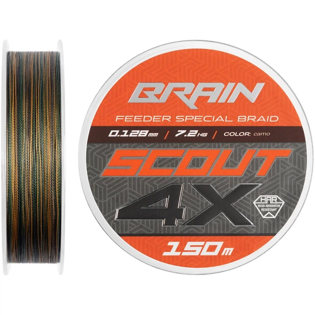 Шнур Brain Scout 4X 150m (camo) 0.128mm 7.2kg - Фото 1 Шнур Brain Scout 4X 150m (camo) 0.128mm 7.2kg - изображение 1