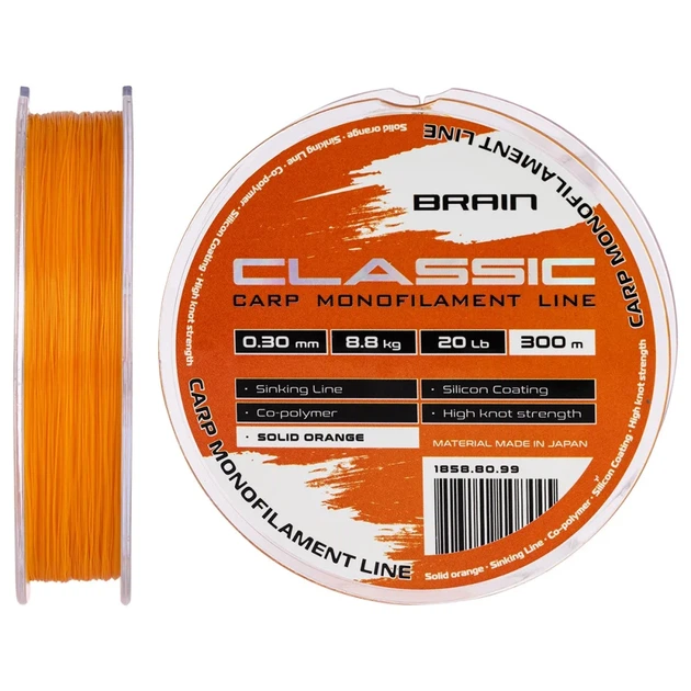 Волосінь Brain Classic Carp Line (solid orange) 300m 0.30mm 20lb 8.8kg - Фото 1 Волосінь Brain Classic Carp Line (solid orange) 300m 0.30mm 20lb 8.8kg - зображення 1