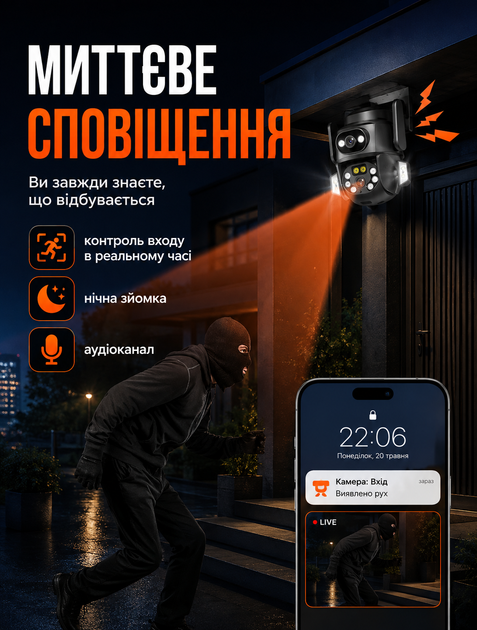 Уличная WiFi камера видеонаблюдения два объектива 4 Мп с инфракрасной подсветкой 4-кратным зумом и двусторонней аудиосвязью - изображение 7
