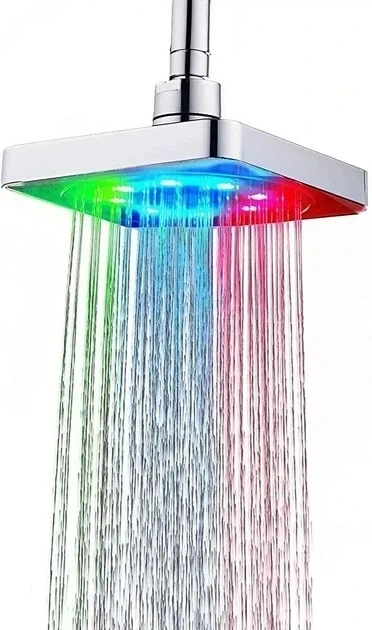 Лейка насадка для душа с LED подсветкой RGB светодиодная, квадратная 150 мм LED Shower head AND XL-902 - Фото 3 Лейка насадка для душа с LED подсветкой RGB светодиодная, квадратная 150 мм LED Shower head AND XL-902 - изображение 3