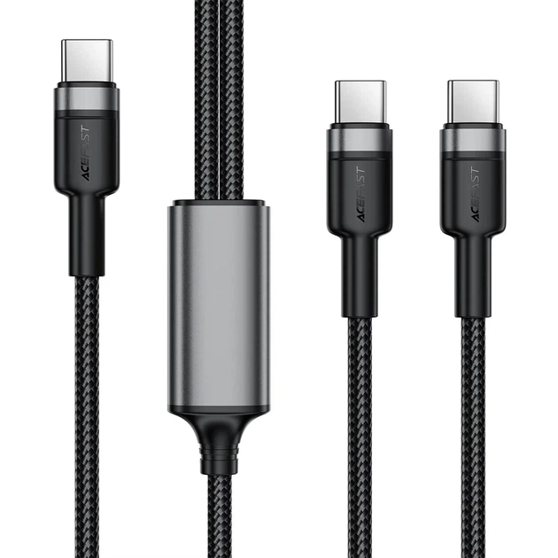 Кабель зарядки ACEFAST C22-02 USB-C на 2*USB-C 100W алюминиевый черный - Фото 1 Кабель зарядки ACEFAST C22-02 USB-C на 2*USB-C 100W алюминиевый черный - изображение 1