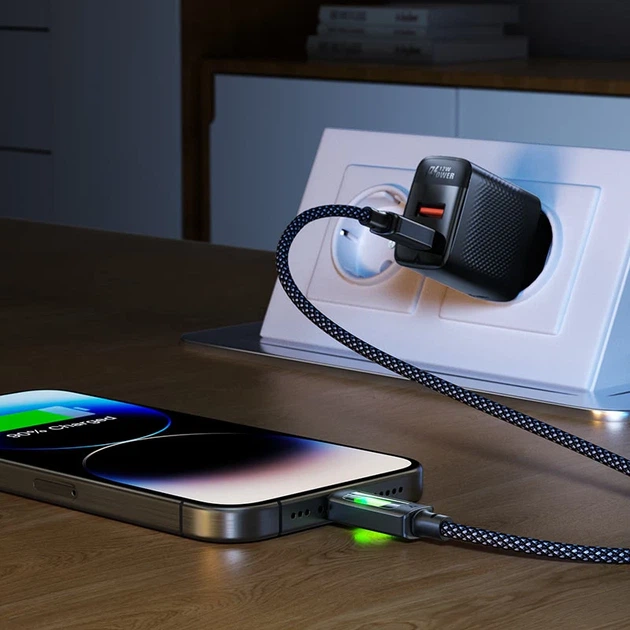 Кабель зарядки ACEFAST C21-04 USB-A to USB-C 3A нейлоновий 1.2 м чорний з LED індикатором - Фото 6 Кабель зарядки ACEFAST C21-04 USB-A to USB-C 3A нейлоновий 1.2 м чорний з LED індикатором - зображення 6