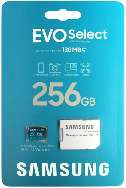 Карта памяти microSDXC Samsung EVO Select 256 ГБ UHS-I U3 V30 с адаптером SD - изображение 3