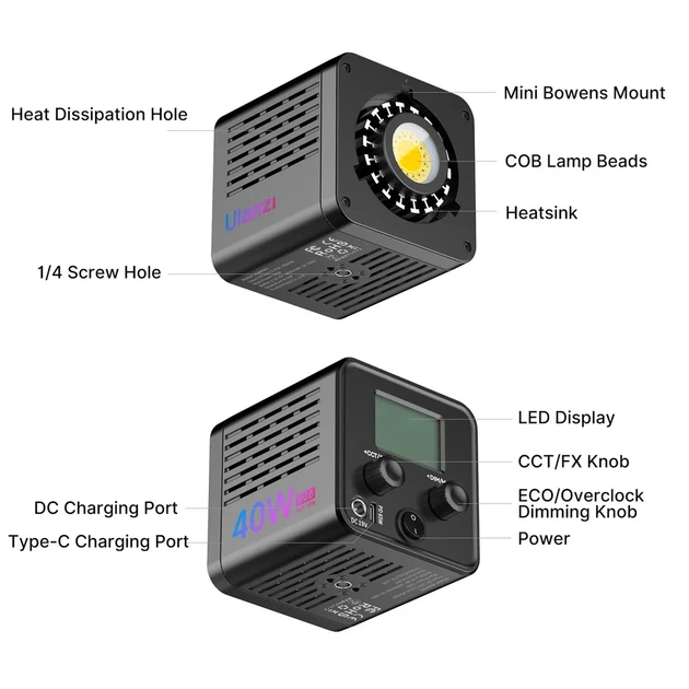 Відеосвітло Ulanzi 40W RGB COB Fill Light LED чорне 2500-6500K - зображення 10