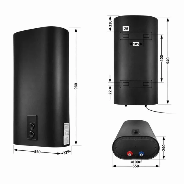 Водонагреватель накопительный 80 л мокрый ТЭН 2 кВт черный вертикальный Thermo Alliance - изображение 2