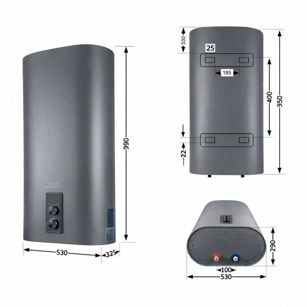Водонагреватель накопительный Thermo Alliance 80 л сухой ТЭН 2 кВт серый плоский вертикальный - изображение 2