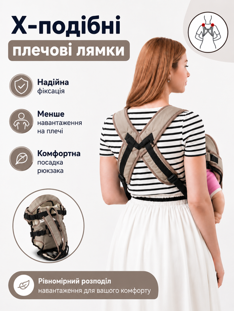 Рюкзак-кенгуру Умка №8 3 положения переноски (лицом, спиной, лёжа), до 15 кг, от 2 месяцев Капучино - Фото 4 Рюкзак-кенгуру Умка №8 3 положения переноски (лицом, спиной, лёжа), до 15 кг, от 2 месяцев Капучино - изображение 4