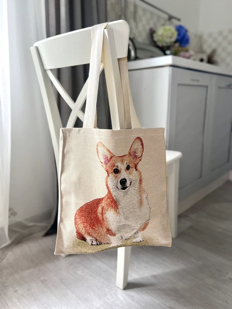 Сумка гобеленова CORGI-SM анімалістична 49% бавовна 37х40 см бежевий - зображення 2