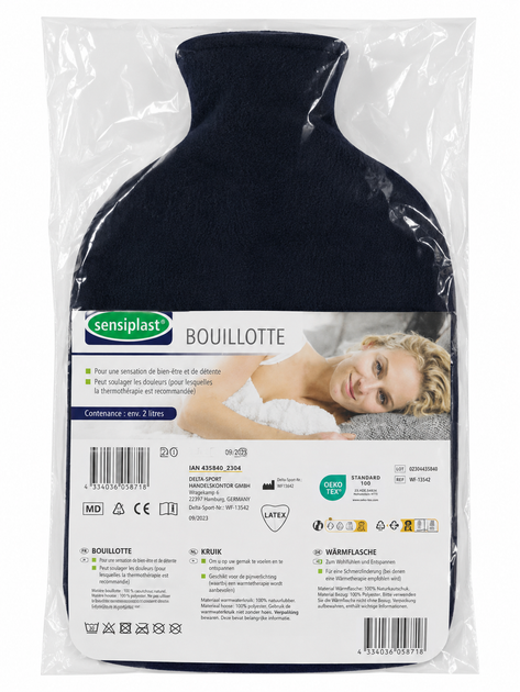 Грелка для воды SENSIPLAST® 2 л с флисовым чехлом, черная, многоразовая - Фото 2 Грелка для воды SENSIPLAST® 2 л с флисовым чехлом, черная, многоразовая - изображение 2
